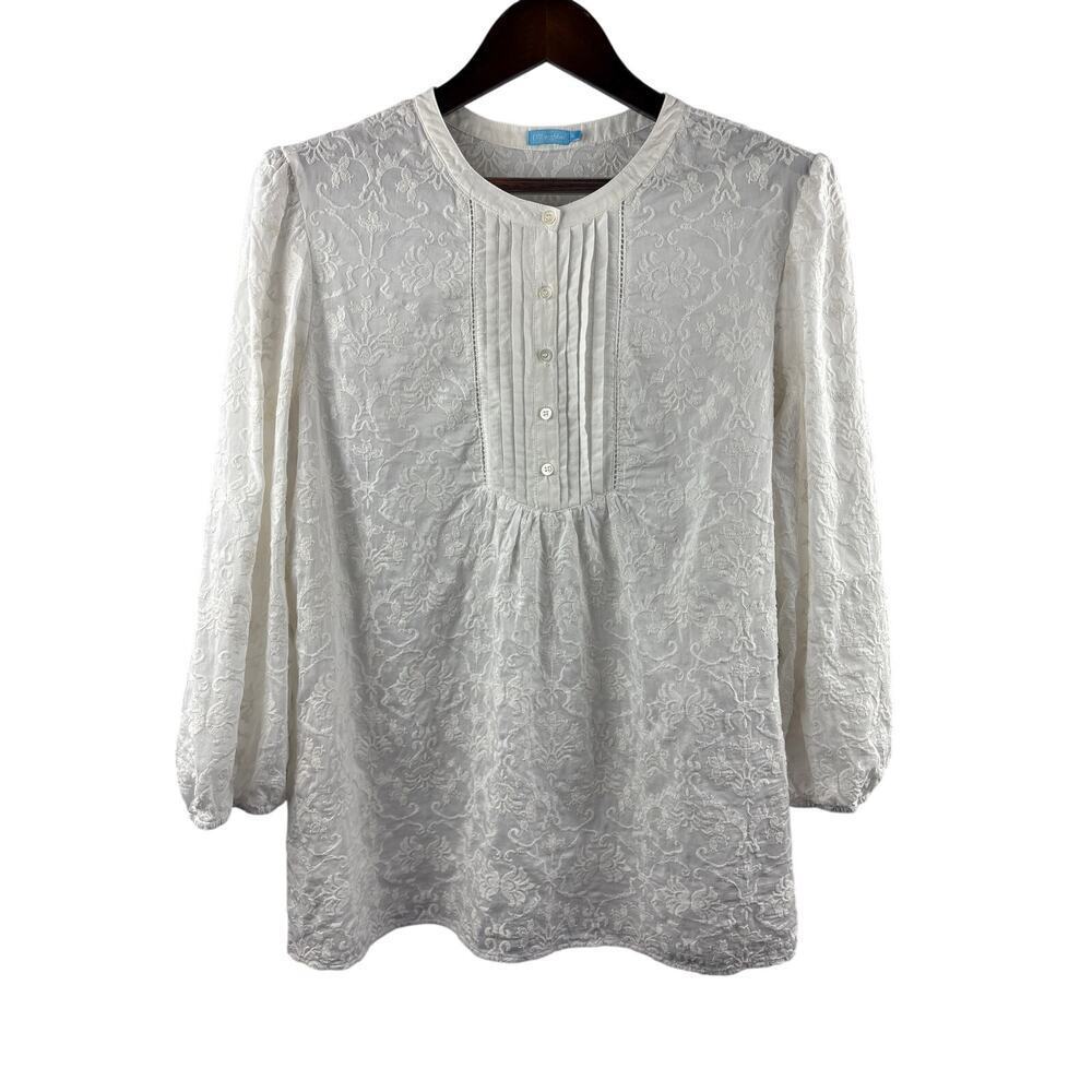 Women’s J. McLaughlin XL White Blouse w/ Paisley Design
